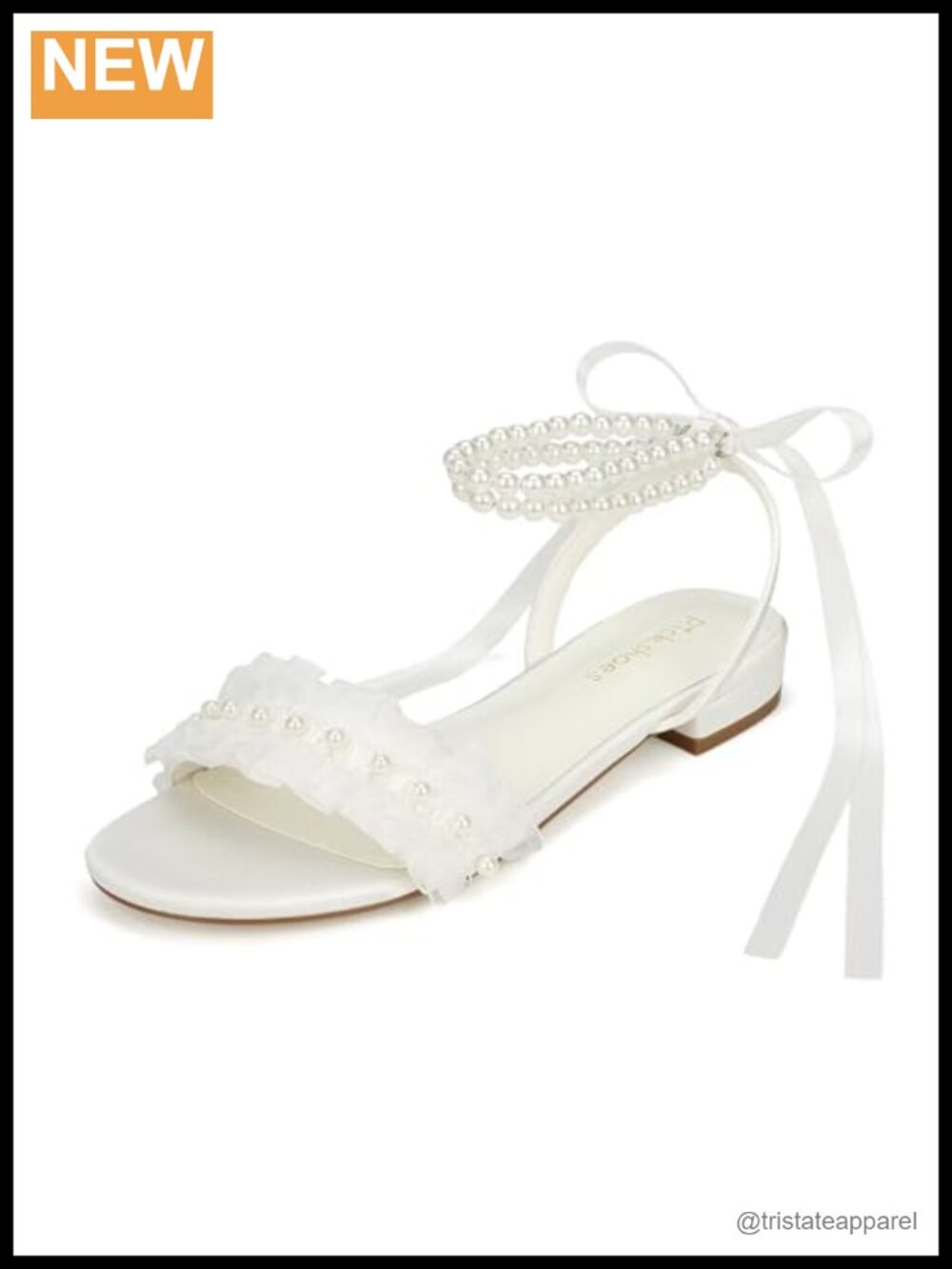 Satin Pearl Wedding Flats Open Toe Ankle Strap Bridal Sandals